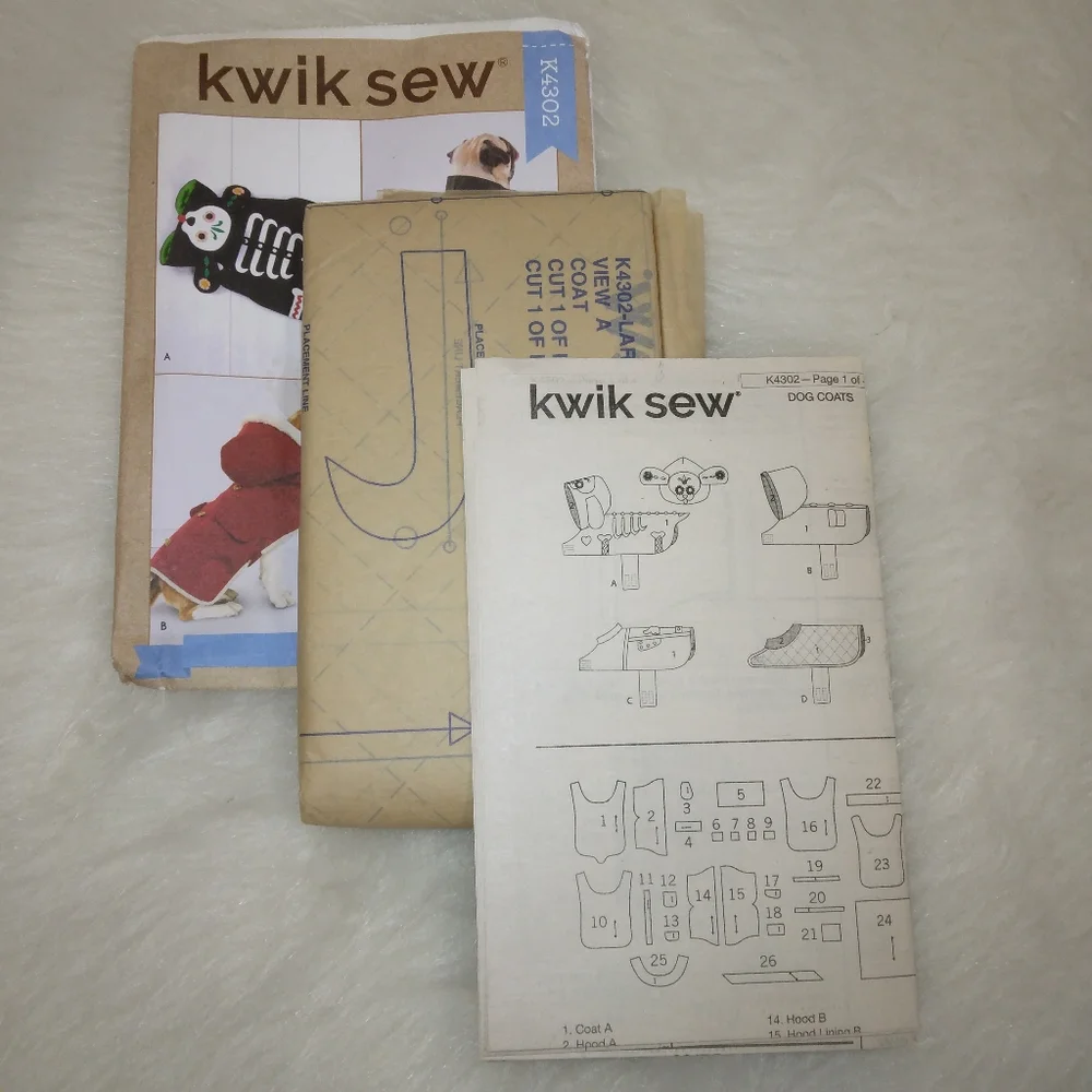 KWIK SEW K4302 Dog Coats in 4 styles Size M-L